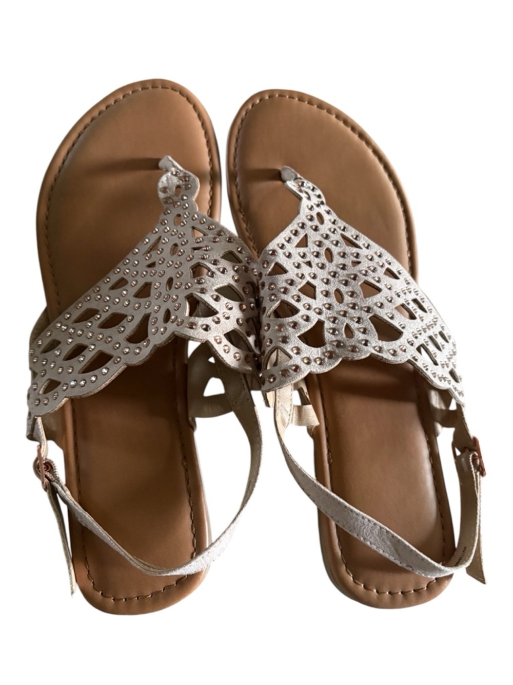 Time and Tru Nude Pink Laser-Cut Slingback Sandals